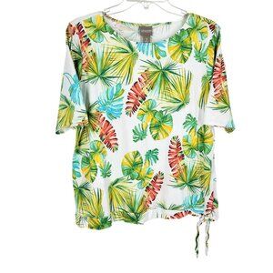 Chico’s Tropical Palm Print Top Side Tie Resort Vacation Cruise Blouse XL / 3